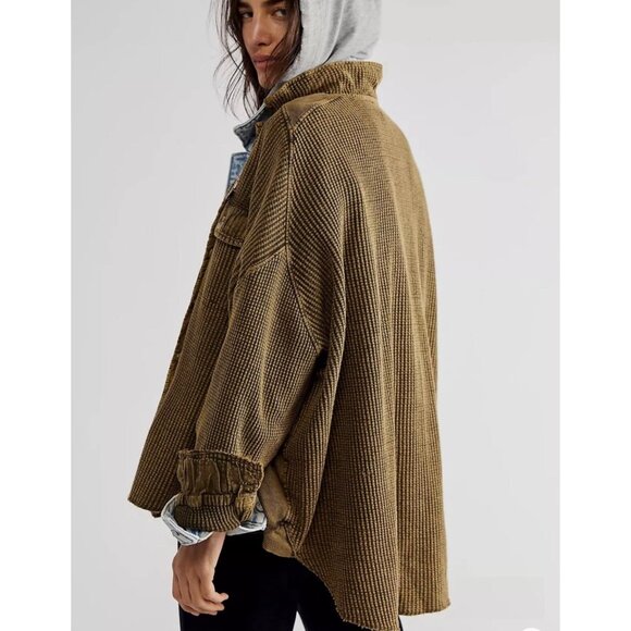 Free People FP One Scout Dip Dye Jacket Button-Front Olive Green 100% Cotton SzS - Picture 7 of 13